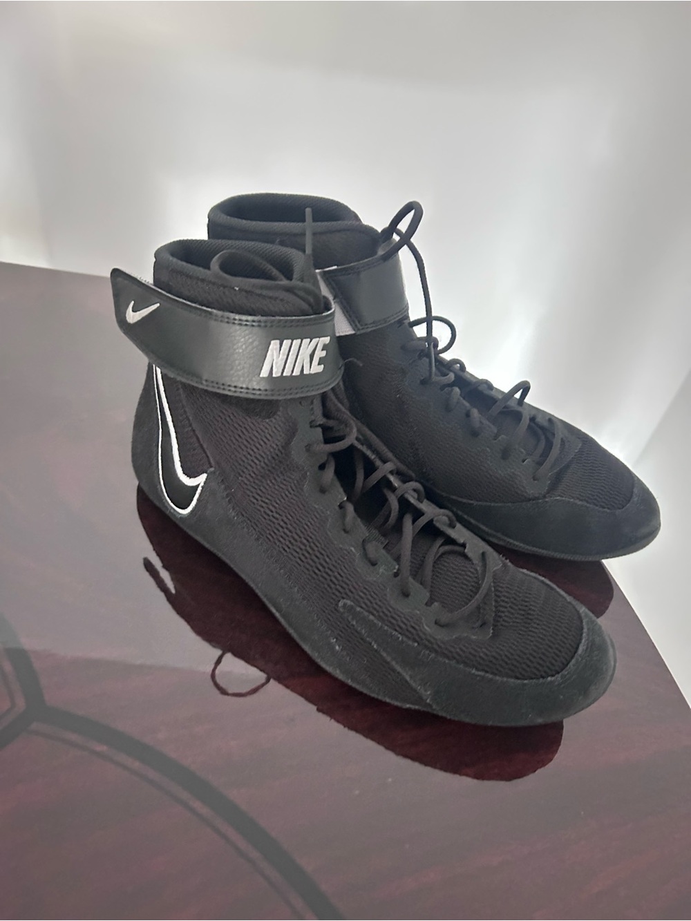 Nike Men’s Black High-Top Wrestling/Training Shoes with White Swoosh